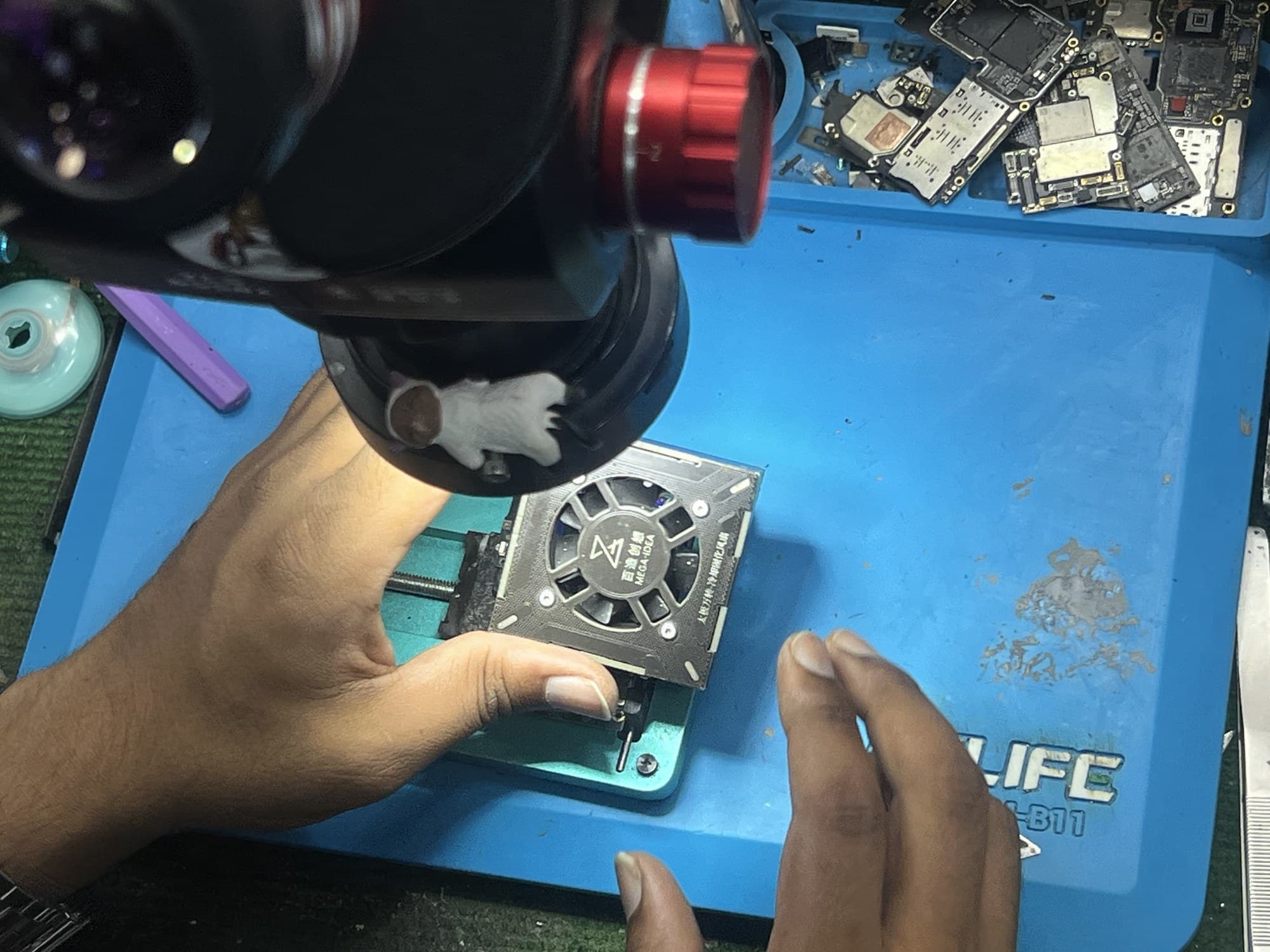 Precision motherboard work on a Relife repair mat